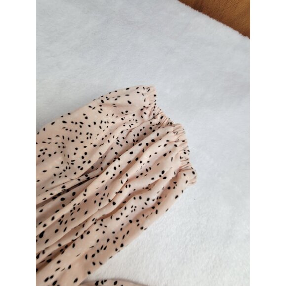 Adrianna Papell Womens Pleated Peplum Blouse Small Champagne Irregular Dot NWT - Picture 9 of 9